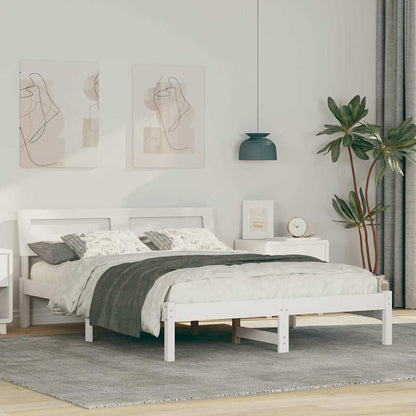 vidaXL Bed Frame with Headboard White 135 x 190 cm Solid Pine Wood