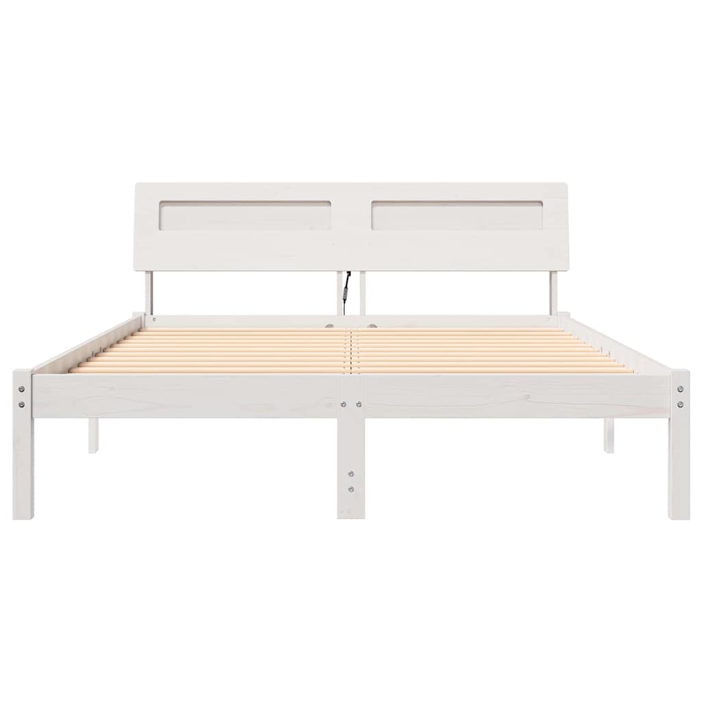 vidaXL Bed Frame with Headboard White 135 x 190 cm Solid Pine Wood