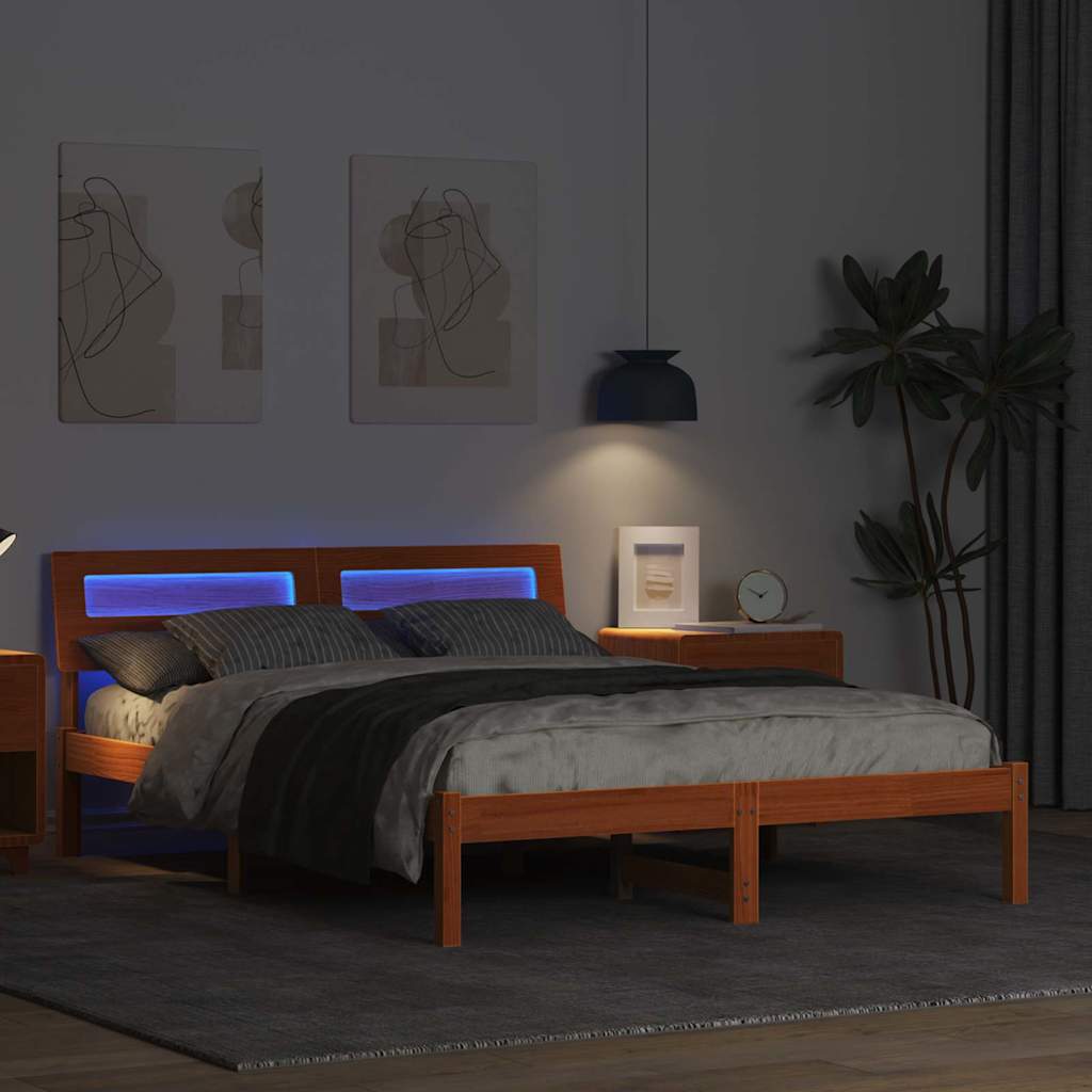 vidaXL Bed Frame with Headboard Wax Brown 120 x 190 cm Solid Pine Wood