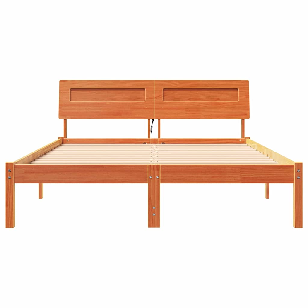 vidaXL Bed Frame with Headboard Wax Brown 120 x 190 cm Solid Pine Wood