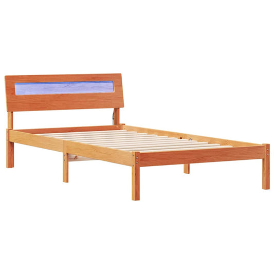vidaXL Bed Frame with Headboard Wax Brown 100 x 200 cm Solid Pine Wood