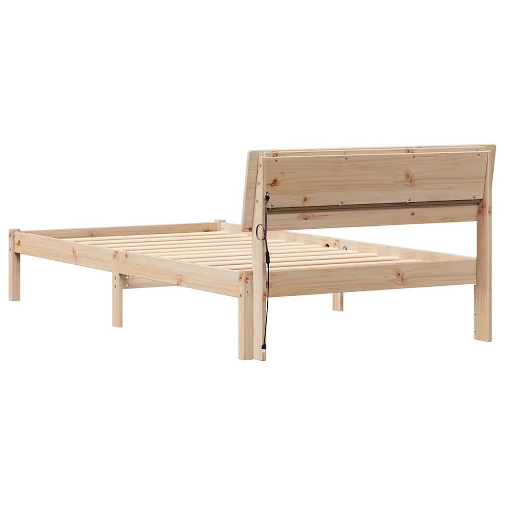 vidaXL Bed Frame with Headboard Brown 90 x 200 cm Solid Pine Wood