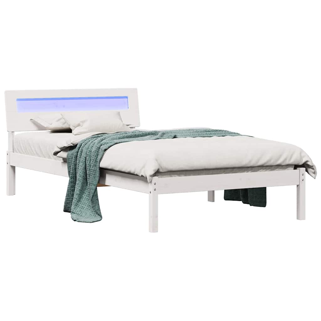 vidaXL Bed Frame with Headboard White 90 x 200 cm Solid Pine Wood
