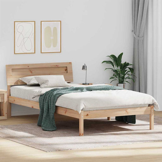 vidaXL Bed Frame with Headboard Brown 90 x 190 cm Solid Pine Wood