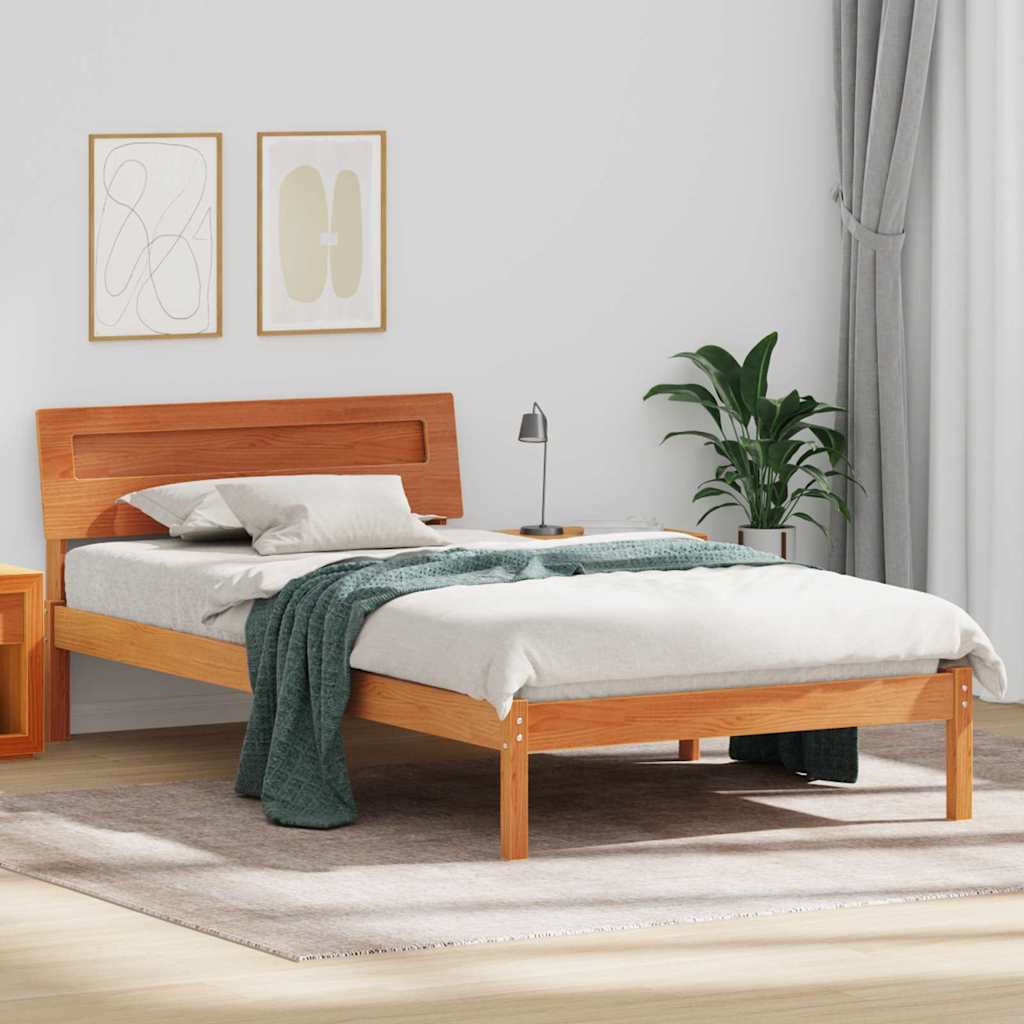 vidaXL Bed Frame with Headboard Wax Brown 90 x 190 cm Solid Pine Wood