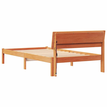 vidaXL Bed Frame with Headboard Wax Brown 90 x 190 cm Solid Pine Wood