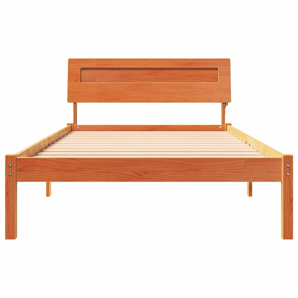 vidaXL Bed Frame with Headboard Wax Brown 90 x 190 cm Solid Pine Wood