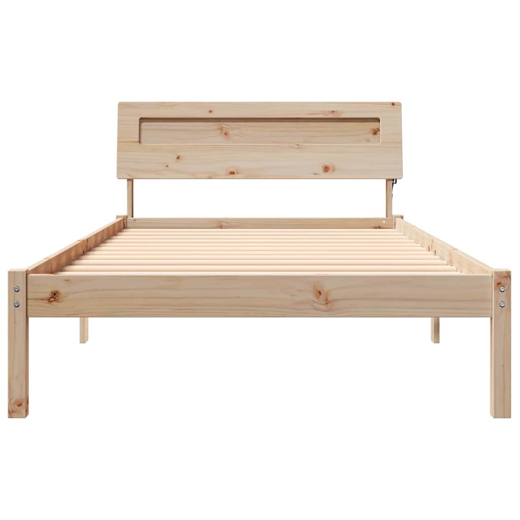 vidaXL Bed Frame with Headboard Brown 75 x 190 cm Solid Pine Wood