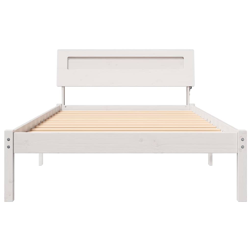 vidaXL Bed Frame with Headboard White 75 x 190 cm Solid Pine Wood