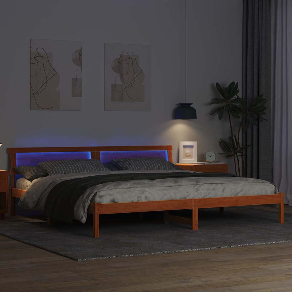 vidaXL Bed Frame with Headboard Wax Brown 180 x 200 cm Solid Pine Wood