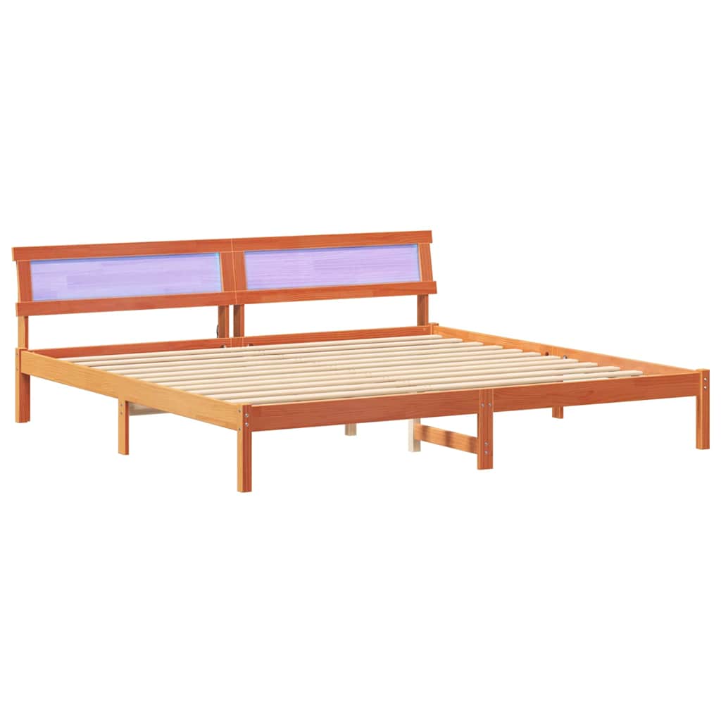 vidaXL Bed Frame with Headboard Wax Brown 180 x 200 cm Solid Pine Wood