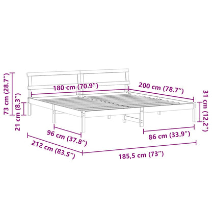 vidaXL Bed Frame with Headboard Wax Brown 180 x 200 cm Solid Pine Wood
