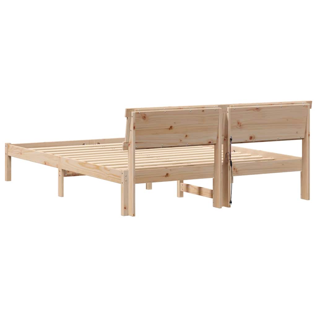 vidaXL Bed Frame with Headboard Brown 160 x 200 cm Solid Pine Wood