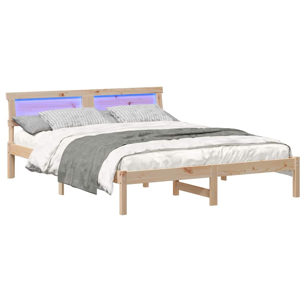 vidaXL Bed Frame with Headboard Brown 160 x 200 cm Solid Pine Wood