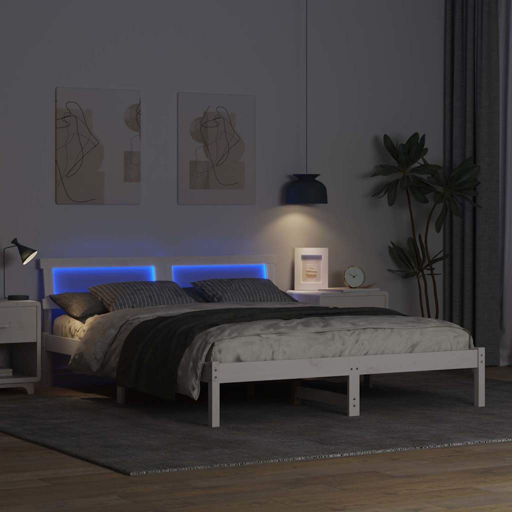 vidaXL Bed Frame with Headboard White 160 x 200 cm Solid Pine Wood