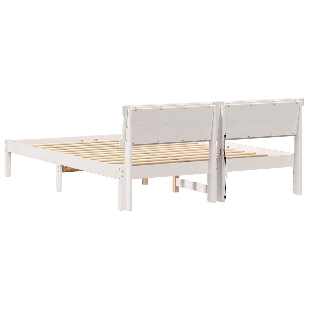 vidaXL Bed Frame with Headboard White 160 x 200 cm Solid Pine Wood