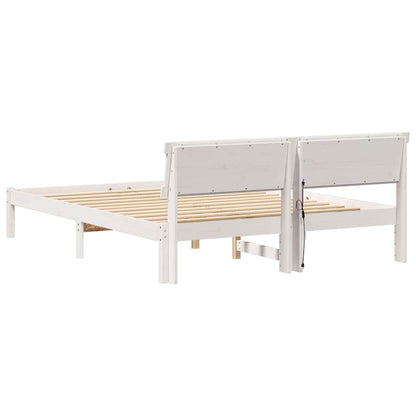 vidaXL Bed Frame with Headboard White 160 x 200 cm Solid Pine Wood