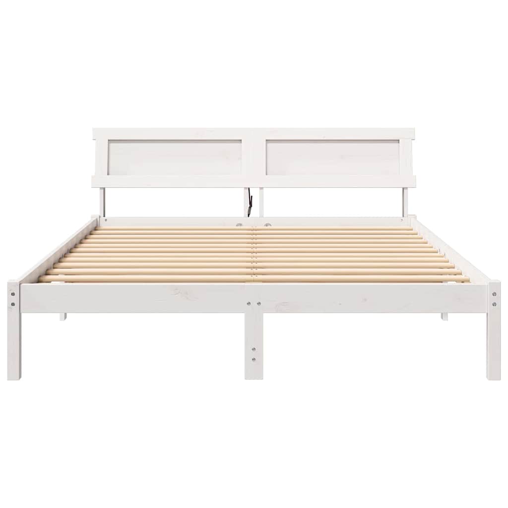 vidaXL Bed Frame with Headboard White 160 x 200 cm Solid Pine Wood