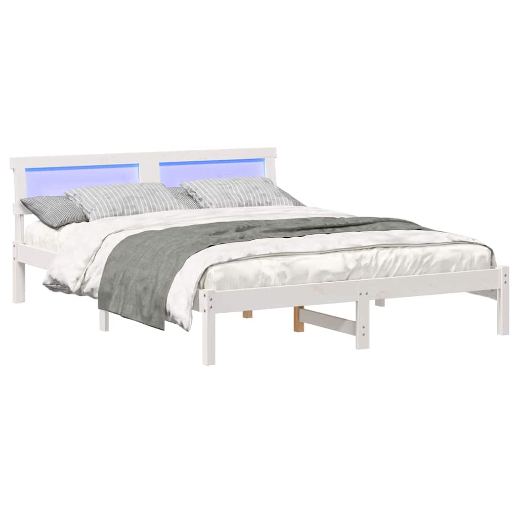 vidaXL Bed Frame with Headboard White 160 x 200 cm Solid Pine Wood