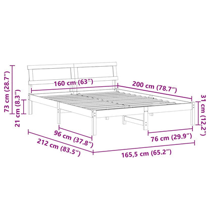 vidaXL Bed Frame with Headboard White 160 x 200 cm Solid Pine Wood
