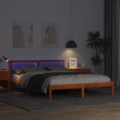 vidaXL Bed Frame with Headboard Wax Brown 160 x 200 cm Solid Pine Wood
