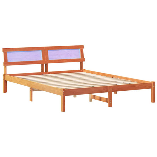 vidaXL Bed Frame with Headboard Wax Brown 160 x 200 cm Solid Pine Wood