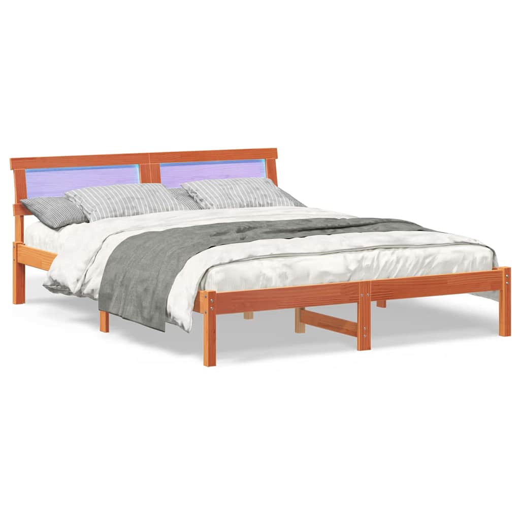 vidaXL Bed Frame with Headboard Wax Brown 160 x 200 cm Solid Pine Wood