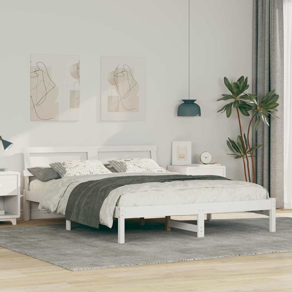 vidaXL Bed Frame with Headboard White 150 x 200 cm Solid Pine Wood