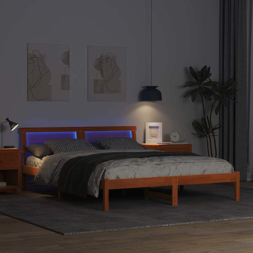 vidaXL Bed Frame with Headboard Wax Brown 150 x 200 cm Solid Pine Wood