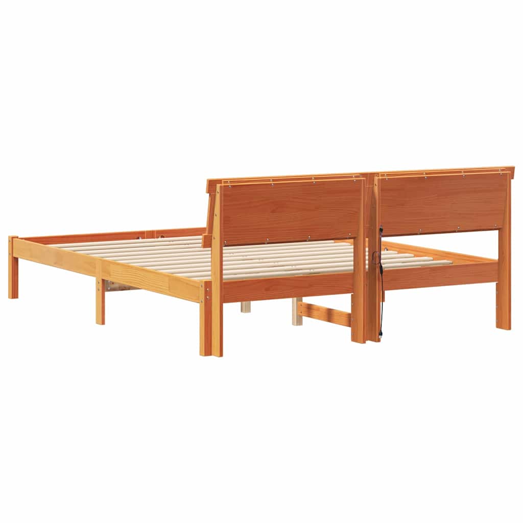 vidaXL Bed Frame with Headboard Wax Brown 150 x 200 cm Solid Pine Wood