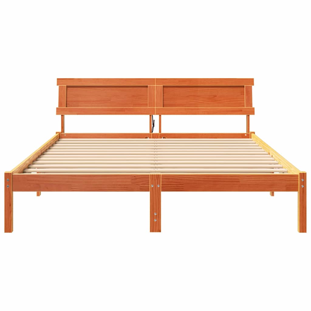 vidaXL Bed Frame with Headboard Wax Brown 150 x 200 cm Solid Pine Wood