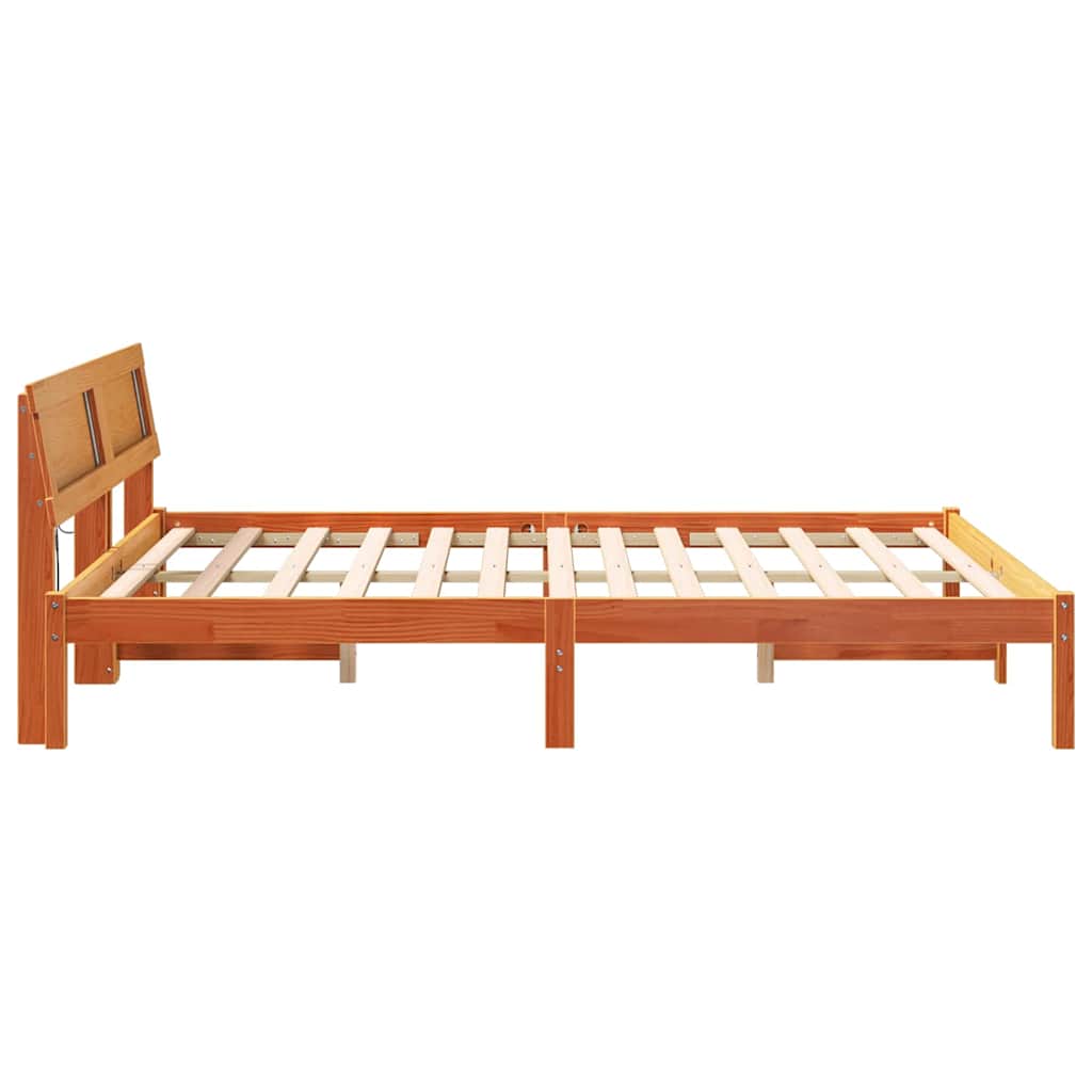 vidaXL Bed Frame with Headboard Wax Brown 150 x 200 cm Solid Pine Wood