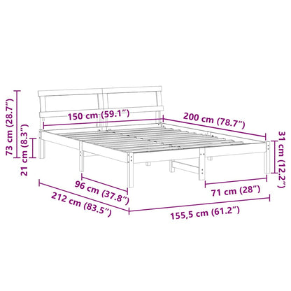 vidaXL Bed Frame with Headboard Wax Brown 150 x 200 cm Solid Pine Wood