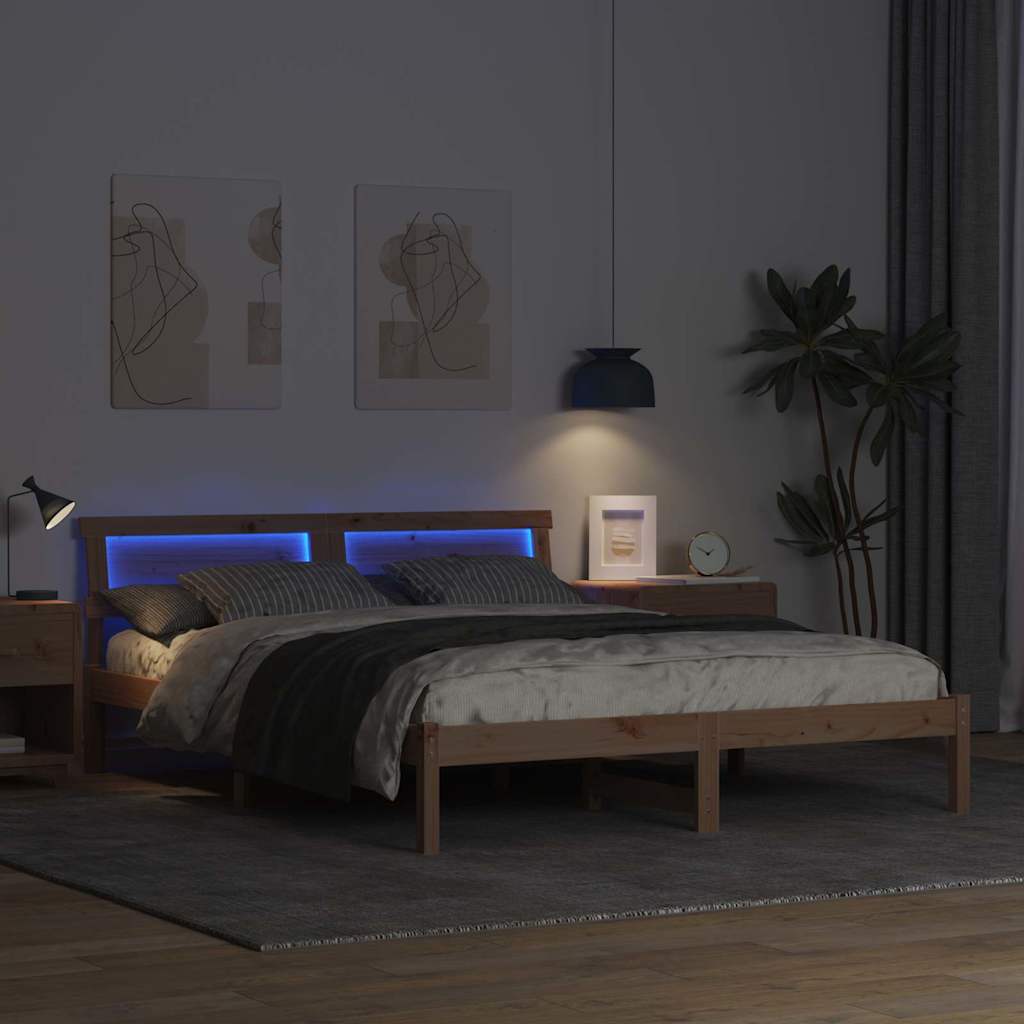 vidaXL Bed Frame with Headboard Brown 140 x 200 cm Solid Pine Wood
