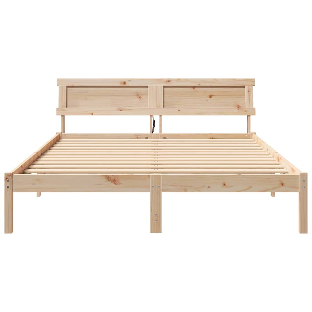 vidaXL Bed Frame with Headboard Brown 140 x 200 cm Solid Pine Wood