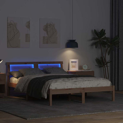 vidaXL Bed Frame with Headboard Brown 140 x 190 cm Solid Pine Wood