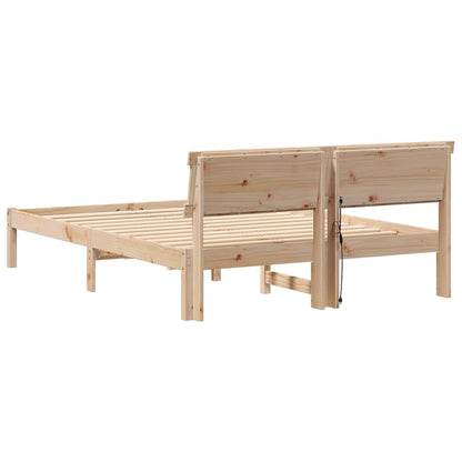 vidaXL Bed Frame with Headboard Brown 140 x 190 cm Solid Pine Wood
