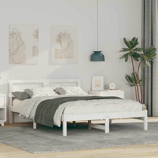 vidaXL Bed Frame with Headboard White 140 x 190 cm Solid pine wood