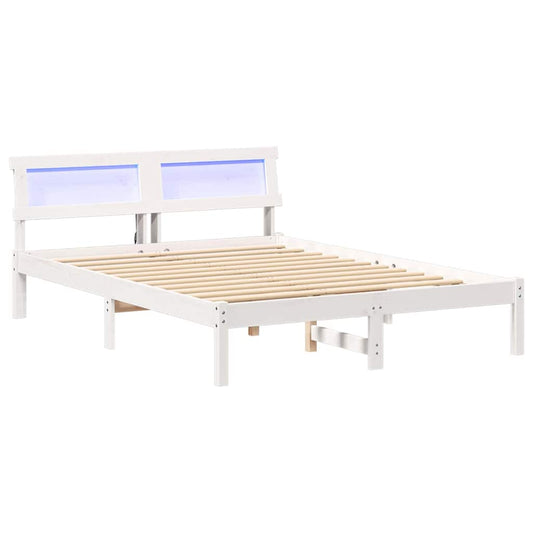 vidaXL Bed Frame with Headboard White 140 x 190 cm Solid pine wood