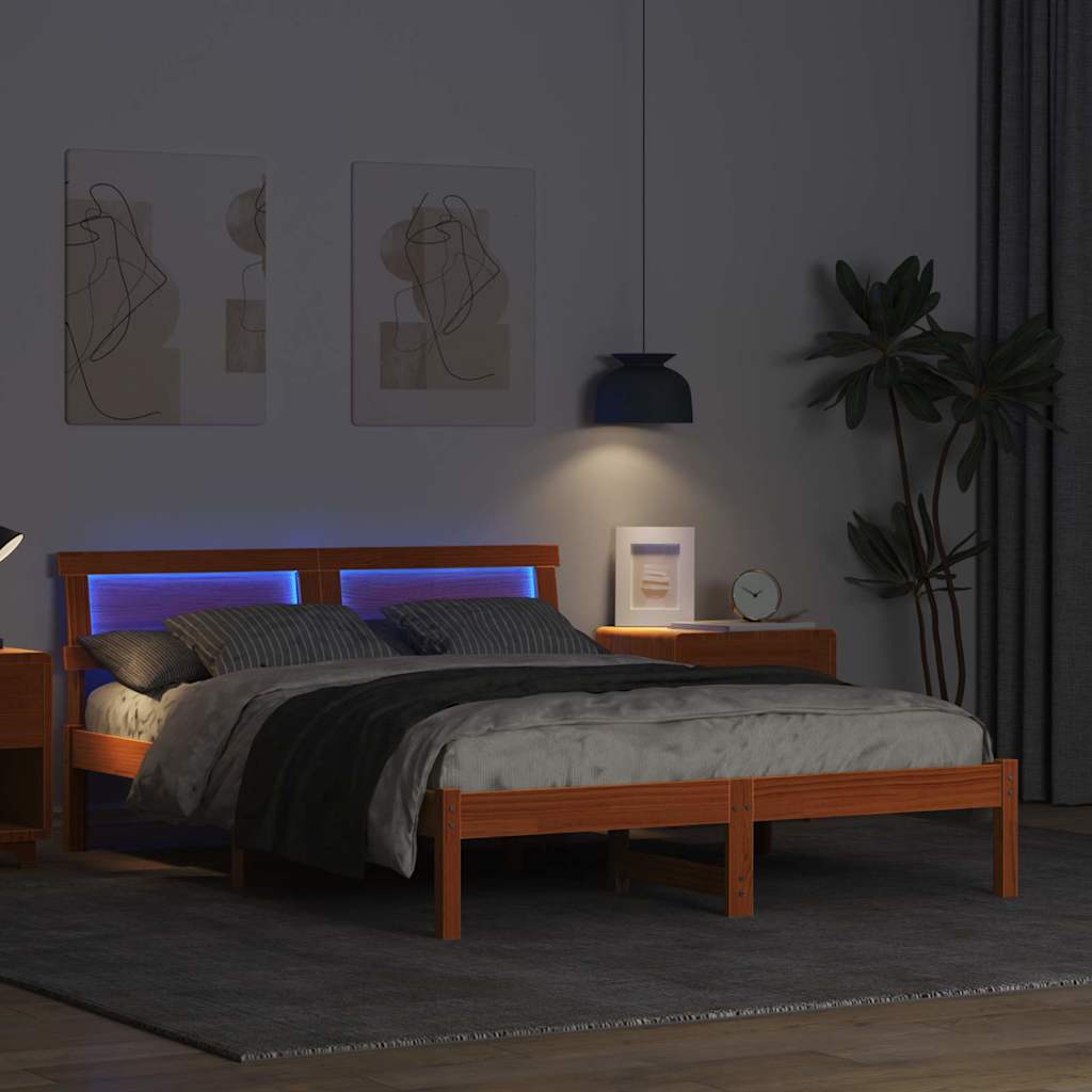 vidaXL Bed Frame with Headboard Wax Brown 140 x 190 cm Solid Pine Wood