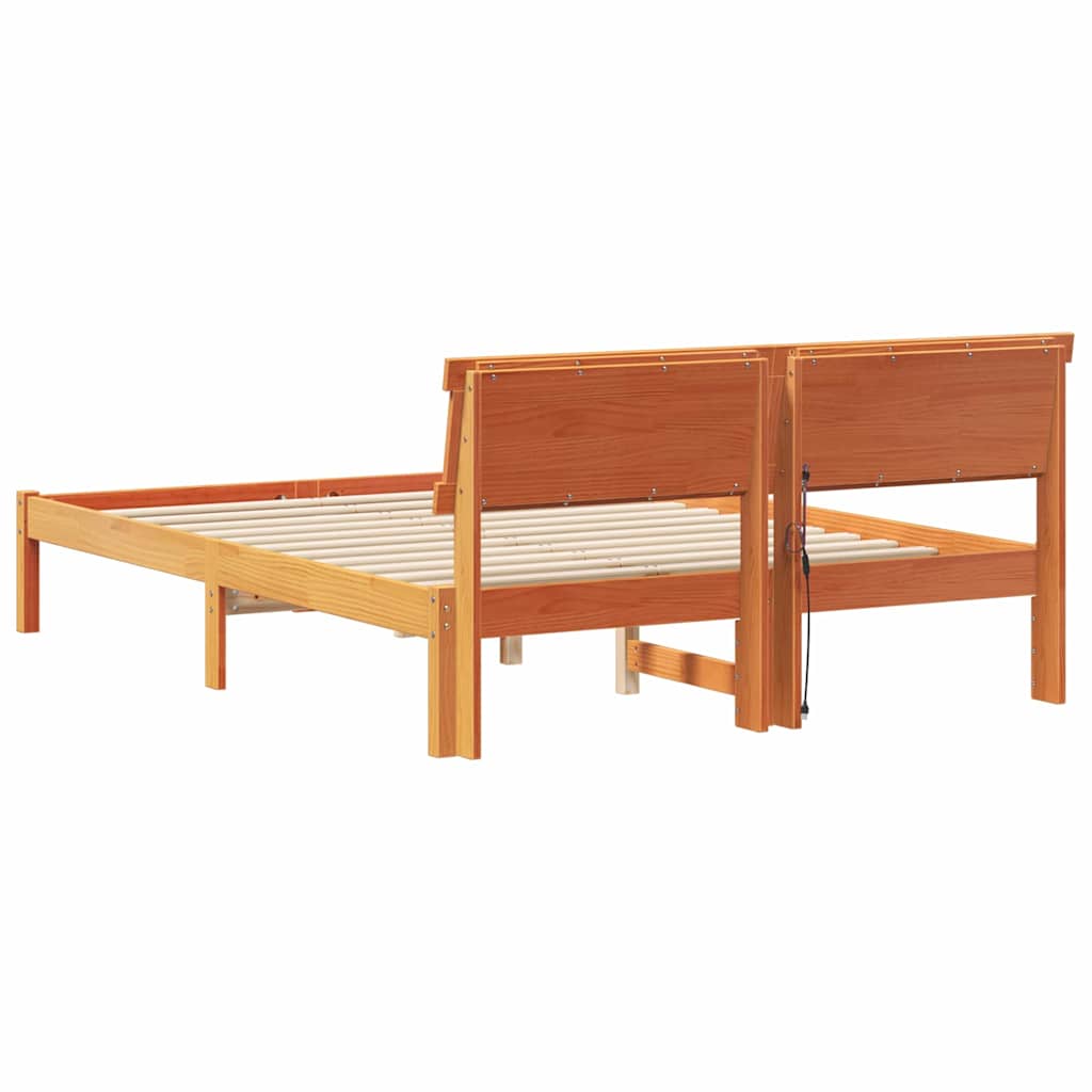 vidaXL Bed Frame with Headboard Wax Brown 140 x 190 cm Solid Pine Wood