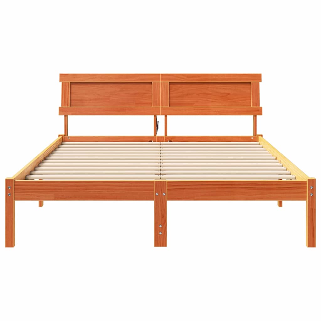 vidaXL Bed Frame with Headboard Wax Brown 140 x 190 cm Solid Pine Wood