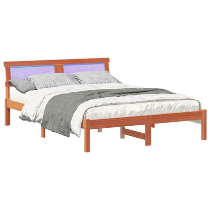 vidaXL Bed Frame with Headboard Wax Brown 140 x 190 cm Solid Pine Wood
