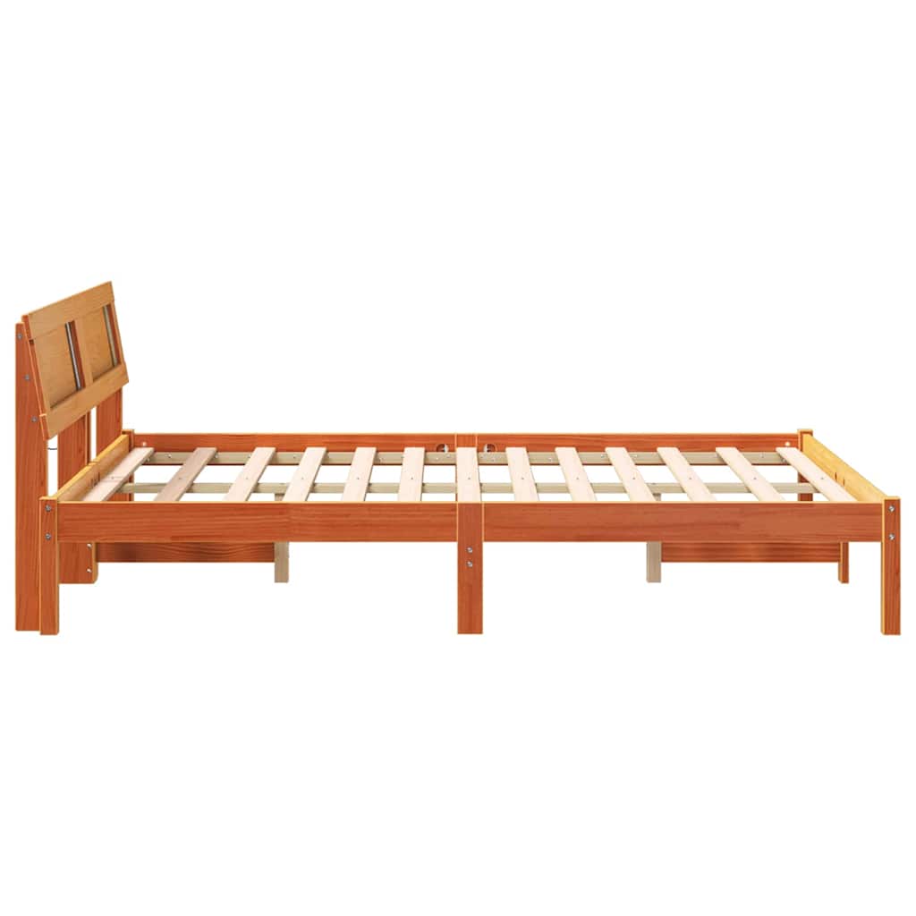 vidaXL Bed Frame with Headboard Wax Brown 140 x 190 cm Solid Pine Wood
