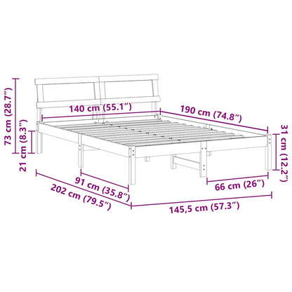 vidaXL Bed Frame with Headboard Wax Brown 140 x 190 cm Solid Pine Wood