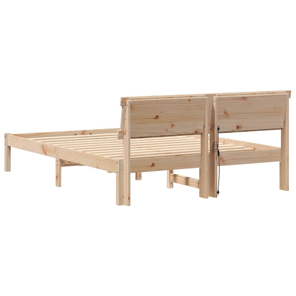 vidaXL Bed Frame with Headboard Brown 135 x 190 cm Solid Pine Wood