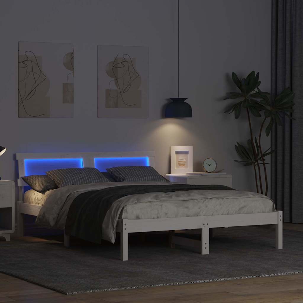 vidaXL Bed Frame with Headboard White 135 x 190 cm Solid Pine Wood