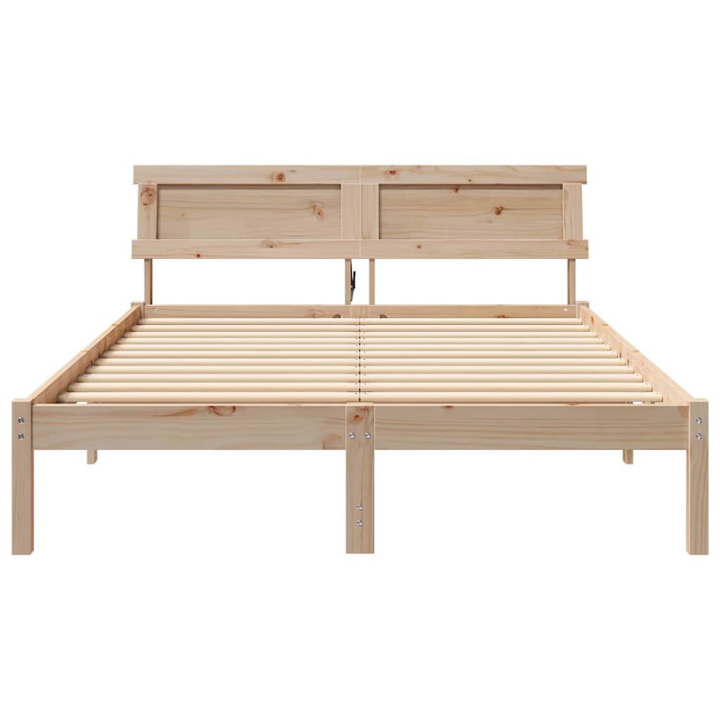 vidaXL Bed Frame with Headboard Brown 120 x 190 cm Solid Pine Wood