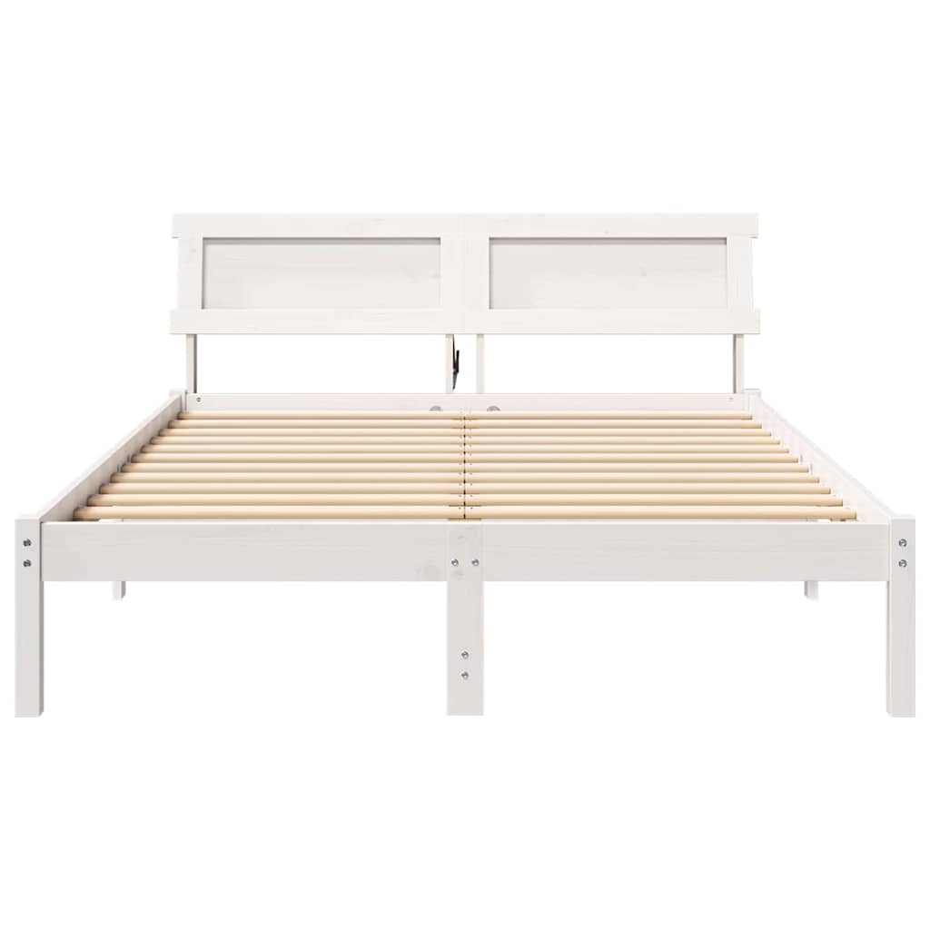 vidaXL Bed Frame with Headboard White 120 x 190 cm Solid Pine Wood
