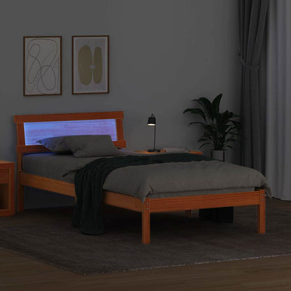 vidaXL Bed Frame with Headboard Wax Brown 100 x 200 cm Solid Pine Wood